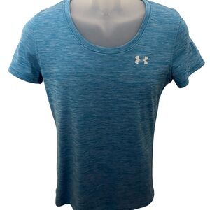 UNDER ARMOUR Blue Athletic Short Sleeve Shirt Top Women M Medium Semi-Fitted